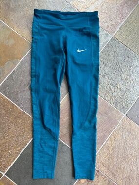 Nike Womens Dri Fit Thermal Athletic Running Leggings Small Teal